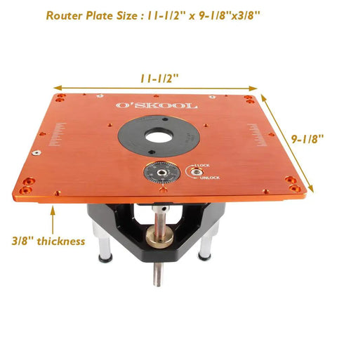 Killer Precision Router Lift System With 3.5 Inch Carriage For DeWalt Bosch Porter Cable Craftsman Tables 11-1/2" x 9-1/8" plate.
