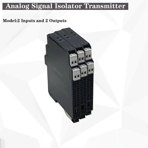Analog Signal Isolator Transmitter With Dual Output For Industrial Use, DC Galvanic Isolation, Analog Signal Splitter And Current Voltage Transmitter, DIN Rail Mount, 4-20mA, 2 In 2 Out, High Reliability; black DIN rail module