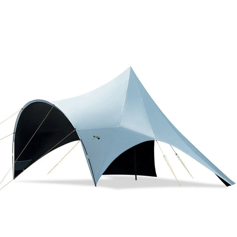 All Weather Camping Canopy Tarp With Poles And Sun Shade Shelter For Outdoor Camping Backyard Or Picnic, side view.