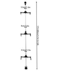 Three Bike Vertical Storage Rack, Floor To Ceiling Freestanding Hanger With 360 Degree Adjustable Hooks, dimensions and measurements shown