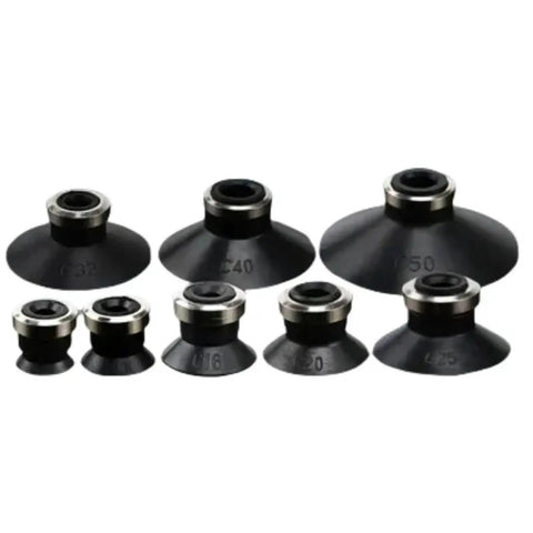 Heavy Duty Gray Ribbed Vacuum Suction Cup Nozzle For Pneumatic Manipulator Gripper Compatible With ZP 10 13 16 20 32 40 50 Series, multiple sizes.