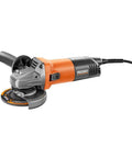 Robust Four And A Half Inch Angle Grinder Boasting An Eight Amp Corded Motor with protective cover for metal and concrete tasks.
