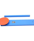 Heavy Duty Manual Stretch Film Wrapping Dispenser With 360 Rotating Pallet Packing Tool, blue alloy frame and orange base.