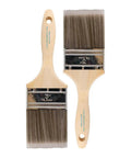 Two Pack 3 Inch Flat Paint Brushes With Durable Wood Handles And Thick Synthetic Filament For Faster Coats on display