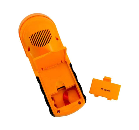 Back view of Non Contact Ultrasonic Cable Height Meter With Auto Temperature Compensation, battery compartment open