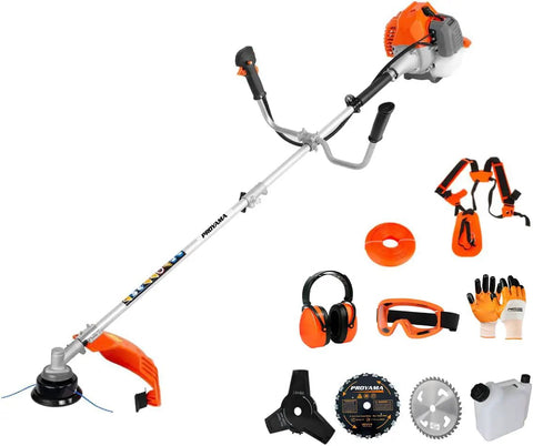 Heavy Duty Gas Weed Eater 3 In 1 Trimmer Brush Cutter With 42.7cc 2 Cycle Engine and accessories including metal blades and safety gear