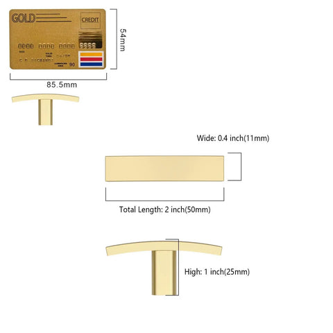 Dimensions of Brushed Gold Cabinet Knobs 30 Pack 2 Inch Solid Zinc Alloy T Bar Handles for cabinets and drawers