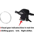 Heavy Duty Beefy 10 Speed Right Shift Lever Set for Mountain Bikes with Direct Mount Rear Derailleur, gear indicator visible