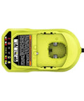 18V Corded Battery Charger For PCG002 Style Batteries With Indicator Lights And Maintenance Mode, top view, black plastic