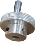 Two Inch Round Hand Wheel With Revolving Knob Handle For Milling Drilling Lathe Machines Precision Adjustment And Easy Grip For CNC And Manual Operation In Shop, showing aluminum finish and hole.