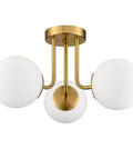 Modern Brass Gold 3 Light Ceiling Fixture With Globe White Glass Shade Semi Flush Mount For Living Room Hallway Sputnik Chandelier Lighting
