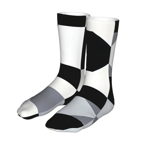 Game Changing Compression Socks For Men And Women Rocking A Dope Black And White Piano Plate Grid Pattern Moisture Wicking Athletic Gear.