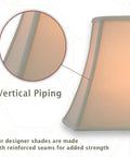 Close-up of Rectangle Cut Corner Bell Dope Designer Lamp Shade Beige showing vertical piping detail and reinforced seams.