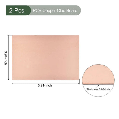 Double Sided FR4 Copper Clad PCB Boards 150mm By 100mm 2mm Thick Pack Of 2 with size details and thickness detail