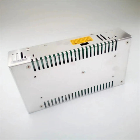 Beefy 350W 7.5V DC Switching Power Supply With 40A Single Output And Fan Cooling, 220V AC Input, Heavy Duty LED Driver For Custom Lighting, Stable AC To DC Conversion For LED Projects. Silver metal housing with ventilation slots