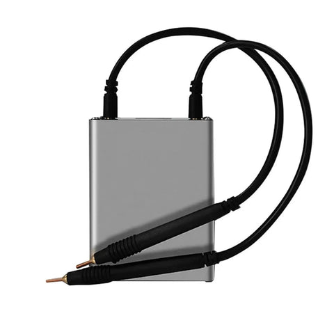 Portable Handheld Spot Welder Micro Cordless On The Go With Rechargeable Battery featuring metal body and welding cables