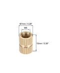 Knurled Brass Insert Nuts M5 X 0.8 Thread, 10 Mm Length, 7 Mm Outer Diameter, Female Thread Embeds For Plastic, Heat Or Ultrasonic Install