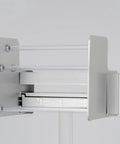 Hella Sturdy Desktop Tool Organizer Rack With Smooth Glide Drawer and Open Niches, showing smooth slide mechanism and steel frame.