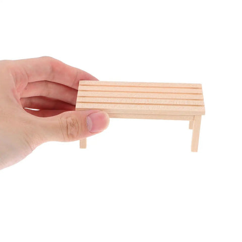 Wooden Dollhouse Bench 1:12 Scale Miniature Furniture For Fairy Garden Micro Landscapes Beige Finish held by hand