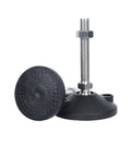 Premium Heavy Duty Adjustable Furniture Levelers With Swivel Base And Threaded Glide Pads To Kick Wobble On Sloped Floors Built Tough As Nails Four Pack D80M10X50 black nylon base and steel stem showing adjustable design.