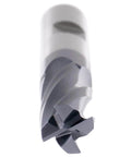 Finishing end mill with M42 8% cobalt TiAlN coating, close-up cutting tip