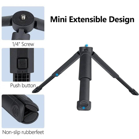 Pocket Sized 2 In 1 Mini Tripod Desk Stand And Handheld Grip, Ultra Lightweight 2 Oz with 1/4 inch screw and non-slip feet