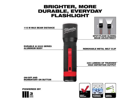 Adjustable Focus 325 Lumen Flashlight With 18 Hour Battery Life And Rugged Aluminum Build For Work And Outdoors Pro Grade Go To Everyday Carry For Night Tasks, showing features and specifications.