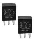 Heavy Duty 12 Volt 5 Pin Fuel Pump Relay Pair with pin connectors, designed for automotive electrical systems, black casing.