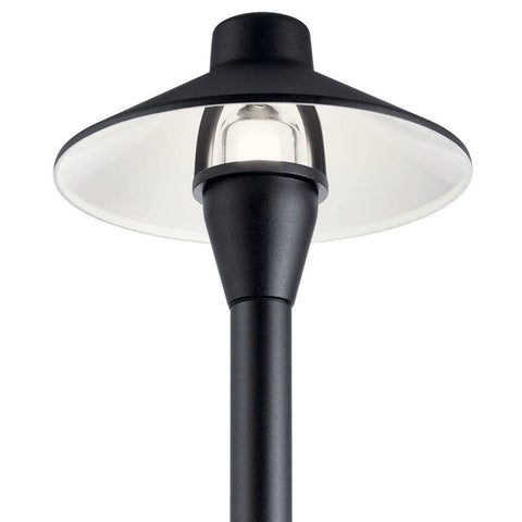 Close-up view of black 1 Light Outdoor Path Light in Centennial Brass Finish for Pathway Garden and Yard Illumination 12 Volt Low Voltage Landscape Lighting Fixture