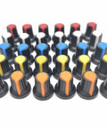 30 Pack Potentiometer Knob Cap Kit For 6mm Knurled Shaft Pots And Switch Caps Used On Electric Guitar And Bass Volume Tone Controls Multicolor Set In Green Orange Yellow Blue White Red Includes Rotary Handle Style Caps For Pedals