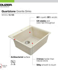 G100 Sand Quartz Tone Kitchen Sink in Biscuit Top Mount Large Single Bowl 9.5 Inch Depth Non Porous Silky Surface Built To Last