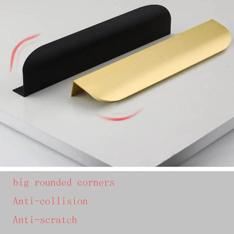 Gold Slick Invisible Door Handle Set For Wardrobe And Kitchen Cabinets Concealed Edge Pulls with black handle