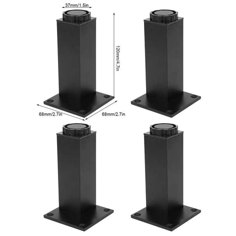Adjustable Aluminum Cabinet Feet Set 4 Pieces Furniture Leg Supports For Cabinets Sofas And More Anti Rust Durable Base With 100mm And 120mm Black Square Footings For Top Notch Leveling And Modern Look