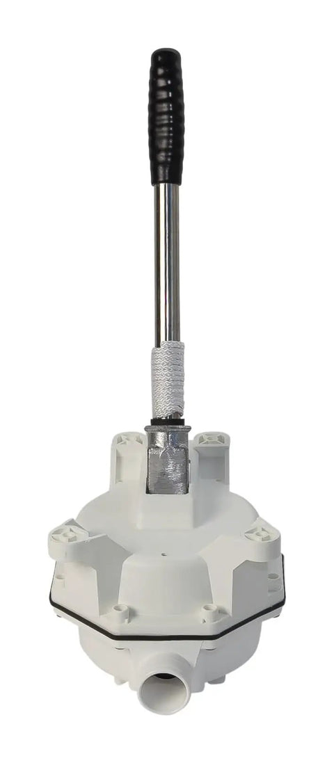Manual Beefy Sanitation Pump For Bulkhead Mount On Boats Up To 17 GPM Flow For Toilet Flush Or Holding Tank Pump Out, top view