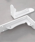 Super Tough White Iron Wall Mount Floating Shelf Brackets With Reinforced Triangle Brace To Haul Heavy Loads Without Breaking A Sweat Includes Complete Mounting Kit For Easy Setup That Actually Holds Up, two brackets, L-shaped design, premium white iron