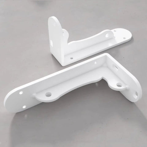 Super Tough White Iron Wall Mount Floating Shelf Brackets With Reinforced Triangle Brace To Haul Heavy Loads Without Breaking A Sweat Includes Complete Mounting Kit For Easy Setup That Actually Holds Up, two brackets, L-shaped design, premium white iron