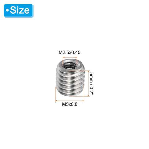 PATIKIL 304 stainless steel thread adapter sleeve reducing nut, M5x0.8 to M2.5x0.45.