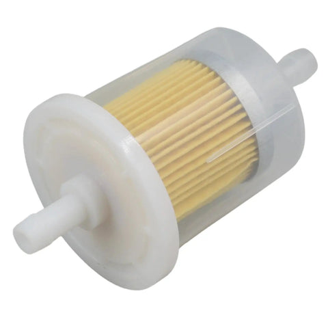 Heavy Duty In Line Fuel Filter 70496GT 70496 for Genie Boom Lift S40 S45 S60 S65, clear plastic with yellow filter element.