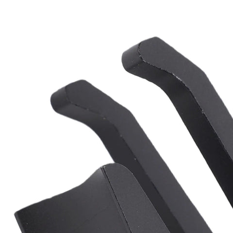 Close-up of black aluminum alloy scooter front hook for M365 and electric scooters, showing rugged finish and durable design.