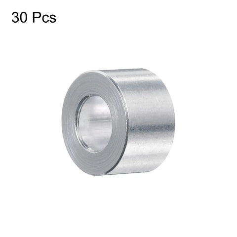 Aluminum Spacer 5mm Bore 10mm OD 6mm Length Standoff For M5 Screws Bolts And Rods, 30 Piece Pack, Plain Finish, front view