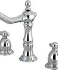 Heritage Widespread Lavatory Faucet With Metal Lever In Polished Chrome Adjustable Center From Eight To Sixteen Inches Three Hole Deck Mount