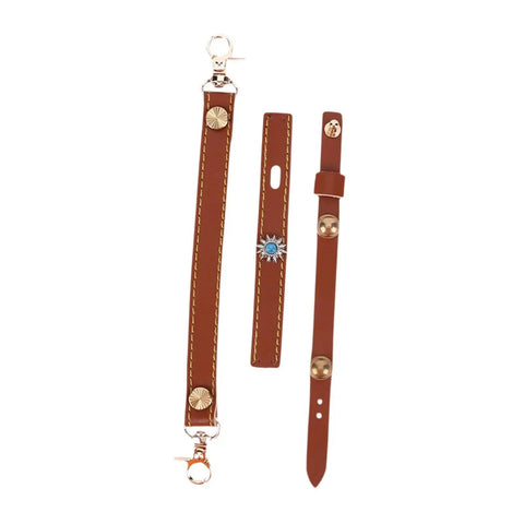 Camping Light Strap Set Carrier Portable Hand Lamp Belt brown PU leather with brass accents