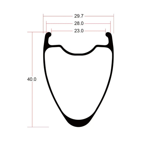 Cross-section diagram of Ultralight High Modulus Carbon Wheelset With Aeris 40 And 50 Aero Rims For 700C Disc, showing rim dimensions.