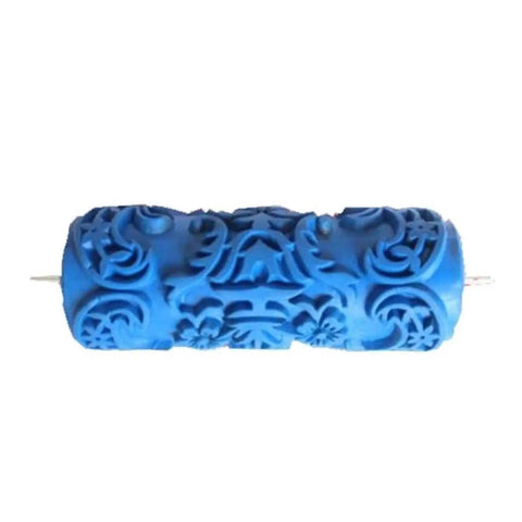 Top Tier 5 Inch Pattern Texture Paint Roller With Grippy Embossed Handle For Swift Diy Wall Murals And Slick Latex Coating That Covers Imperfections Like A Badass Champion, detailed blue textured rubber roller.
