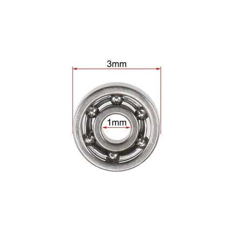 Close-up of 681 Deep Groove Ball Bearings 1mm Inner Diameter 3mm Outer Diameter Open Type Chrome Steel for micro machines and robotics