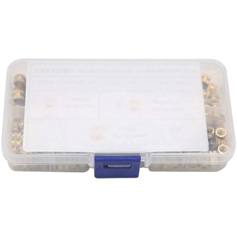 Plastic box containing Brass Heat Set Threaded Inserts Kit M3 M4 M5 Knurled Female Threads For Plastic And 3D Printing Components, 300 Pcs Assortment