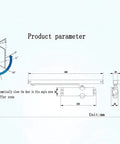 Diagram of Adjustable Automatic Soft Door Closer for Home Office and Fire Doors with dimensions and angle specifics