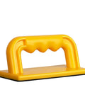 Top Shelf Woodworking Push Handle Guide Tool With Grippy Rubber Feet And Dead Nuts Straight Balance, yellow angled handle.