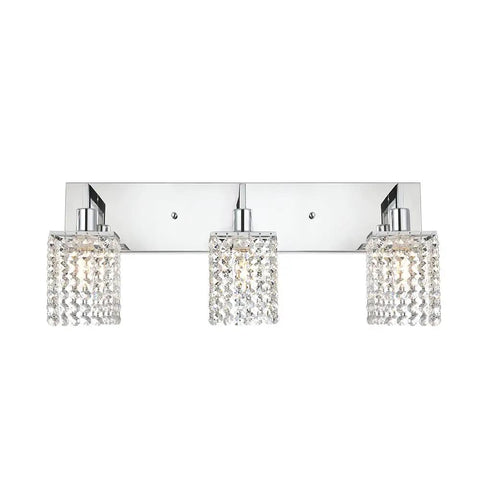 Three Light Crystal Vanity Light Fixture With Chrome Finish, Modern Crystal Wall Sconce Lighting, with crystal drops