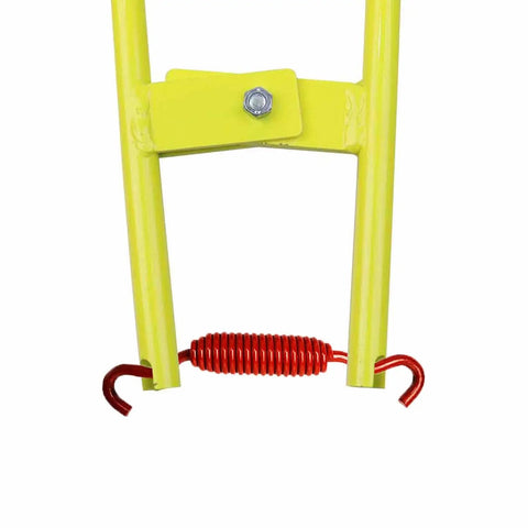 Close-up of Beefy Pro Grade Heavy Duty Truck Brake Spring Tool LT890 Adjustable Slack Installer with yellow and red parts.
